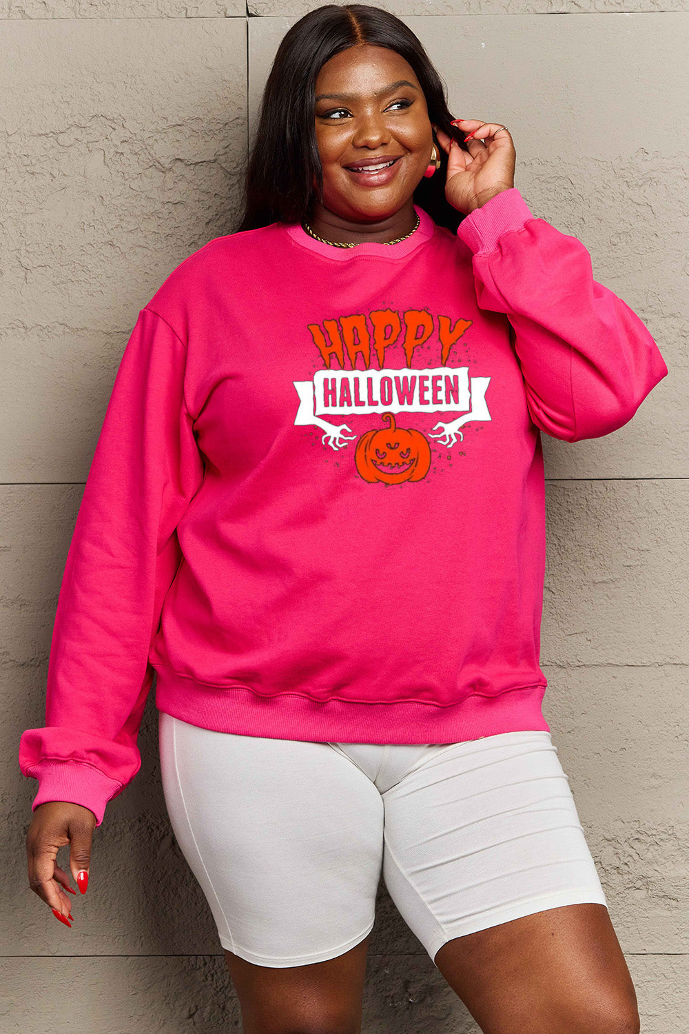 Simply Love Full Size HAPPY HALLOWEEN Graphic Sweatshirt - Teresa's Fashionista LLC