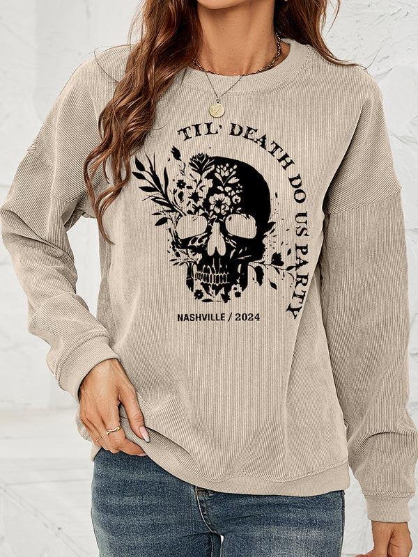 Skull Graphic Dropped Shoulder Sweatshirt - Teresa's Fashionista LLC