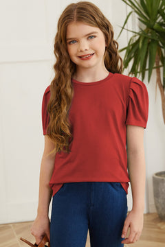 Round Neck Puff Sleeve T-Shirt-Teresa's Fashionista LLC