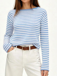 Striped Boat Neck Knit Sweater
