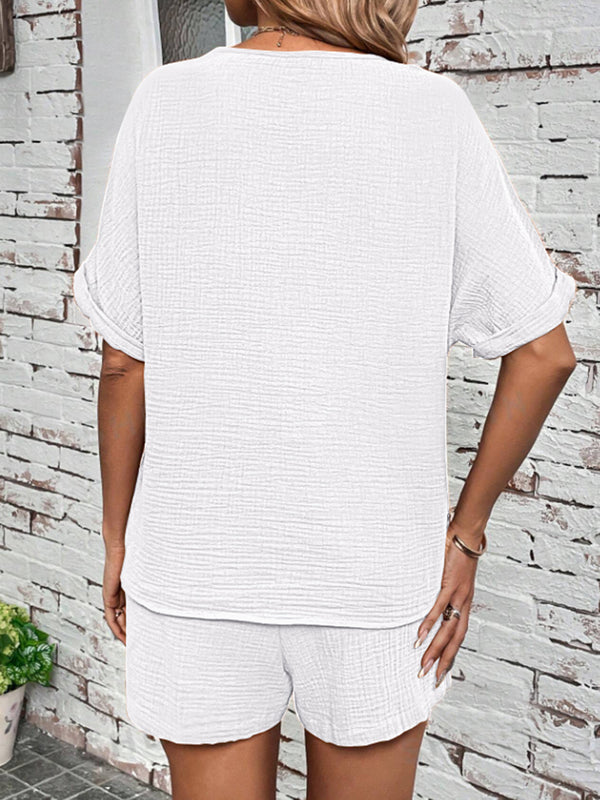 Notched Half Sleeve Top and Shorts Set-Teresa's Fashionista LLC