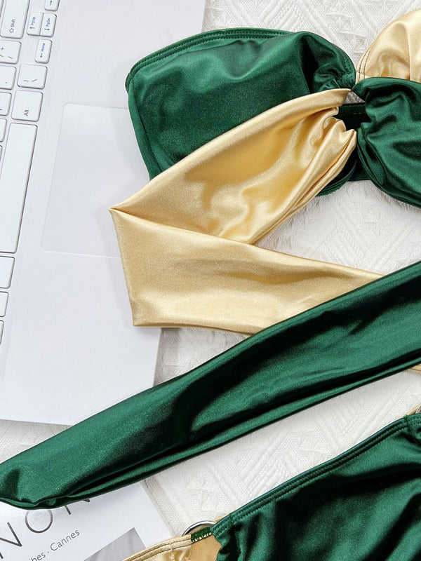 Two-Tone Ring Detail Tied Bikini Set-Teresa's Fashionista LLC