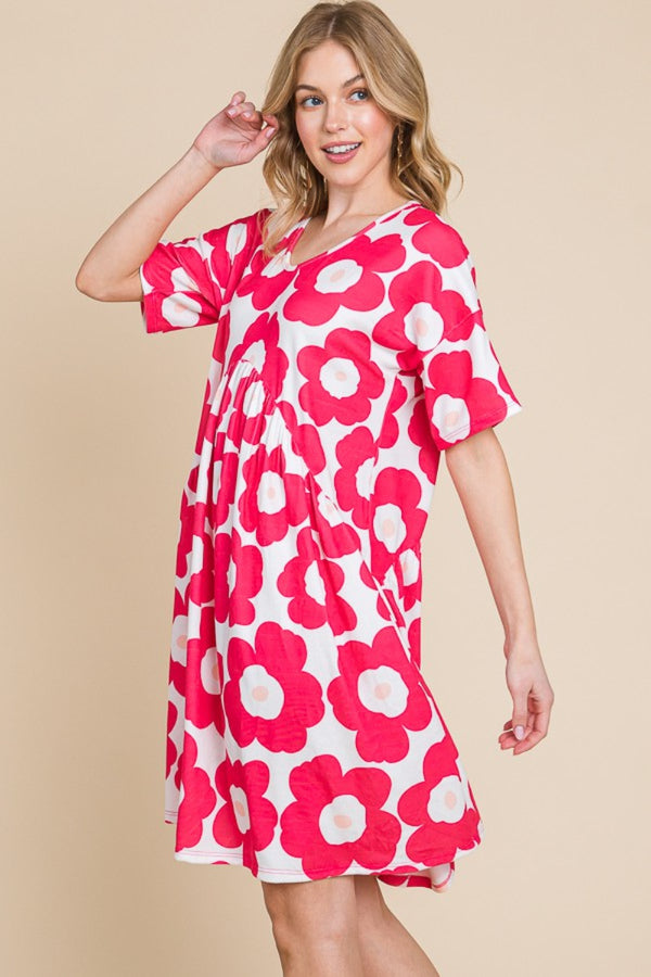 BOMBOM Flower Print Ruched Dress-Teresa's Fashionista LLC