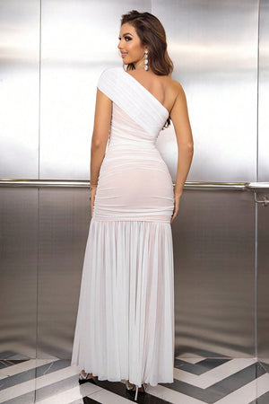 One-Shoulder Ruched Maxi Dress-Teresa's Fashionista LLC