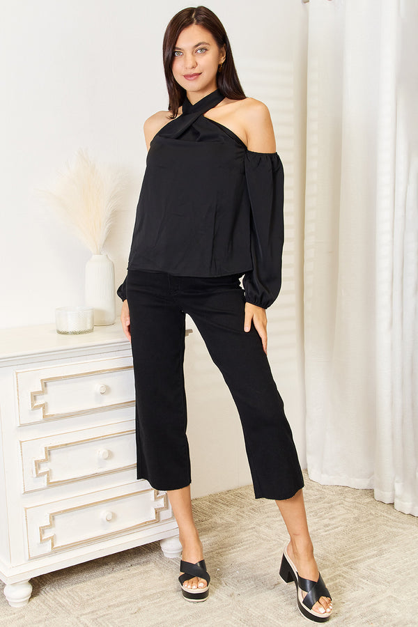 Grecian Cold Shoulder Long Sleeve Blouse-Teresa's Fashionista LLC
