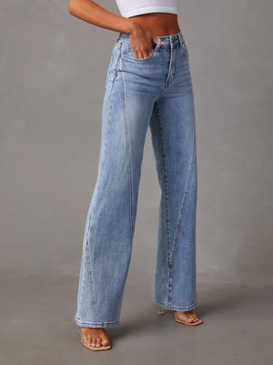 High Waist Straight Jeans with Pockets - Teresa's Fashionista LLC