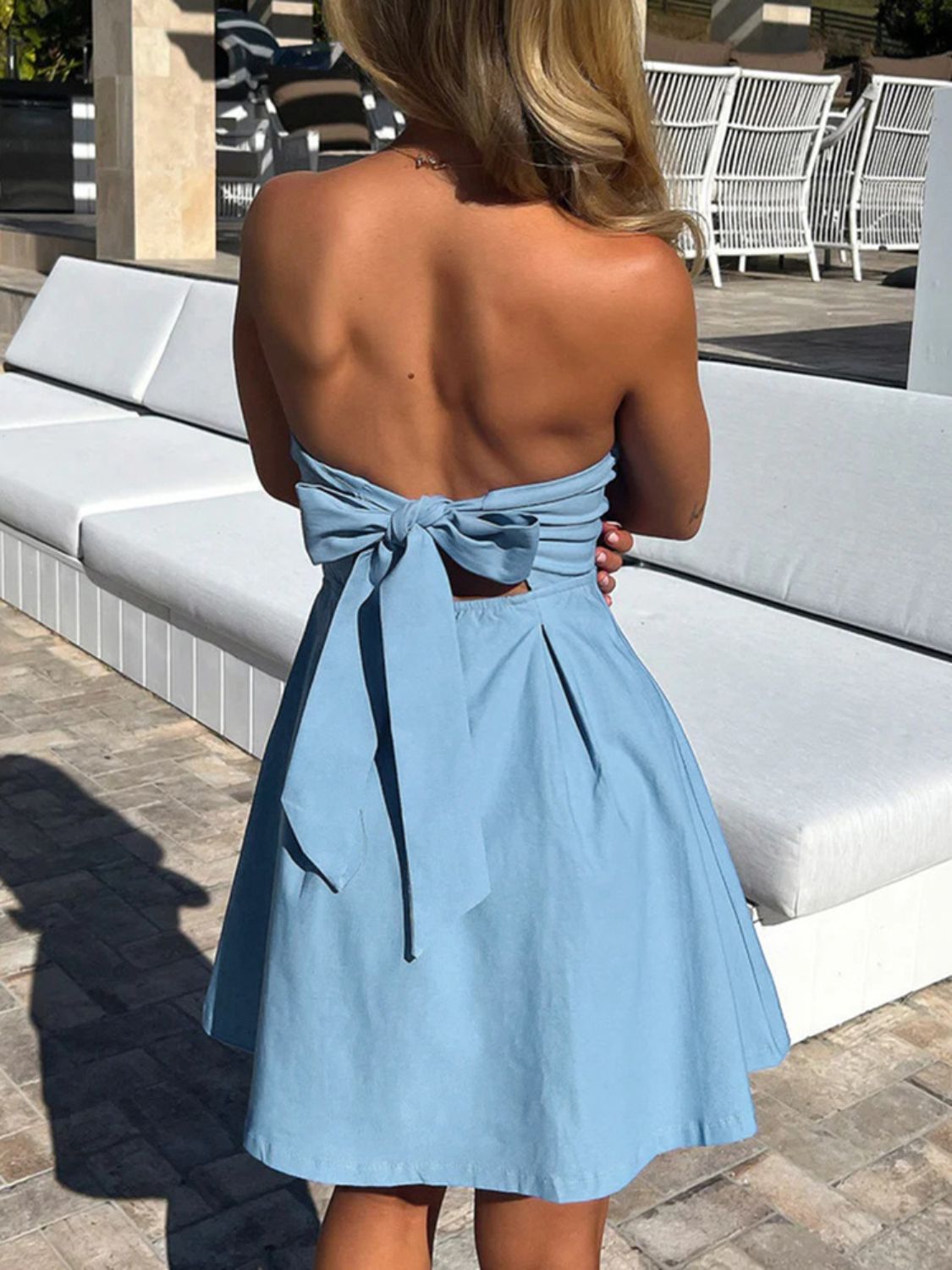 Devine Bow Back Tube Mini Dress - Teresa's Fashionista LLC