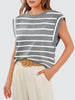 Striped Round Neck Cap Sleeve T-Shirt-Teresa's Fashionista LLC