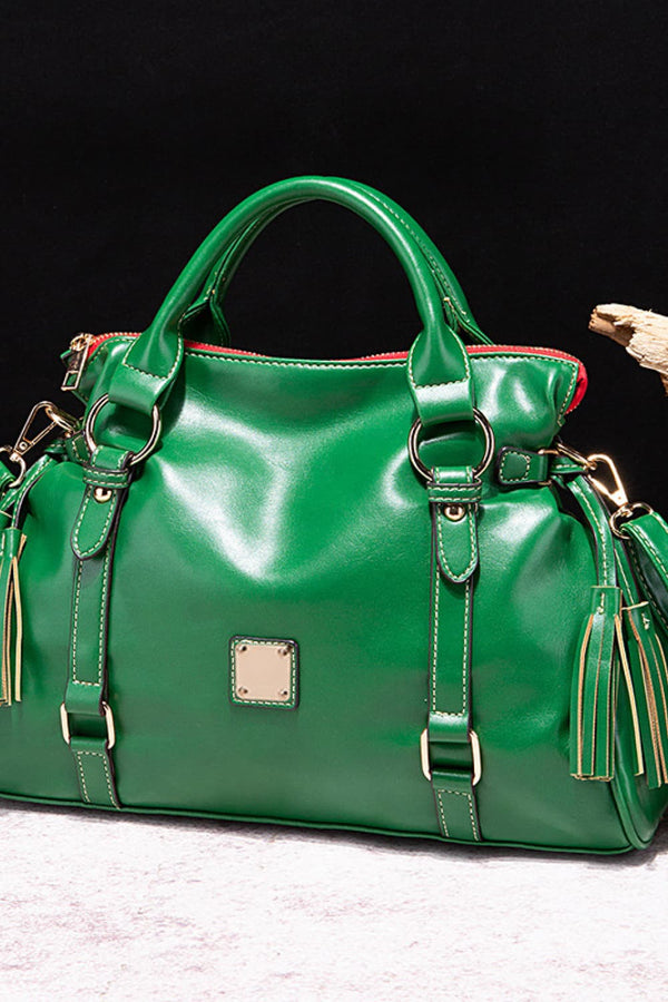 PU Leather Handbag with Tassels-Teresa's Fashionista LLC