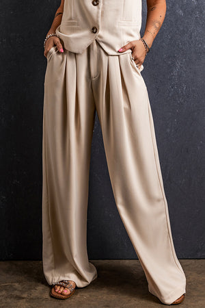 Ruched Wide Leg Pants with Pockets-Teresa's Fashionista LLC