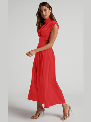 Cutout Mock Neck Sleeveless Ruched Dress-Teresa's Fashionista LLC