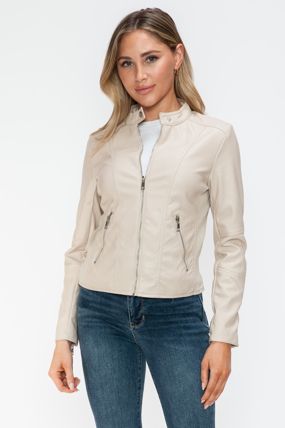 Snobbish PU Leather Zip Up Jacket with Pockets - Teresa's Fashionista LLC