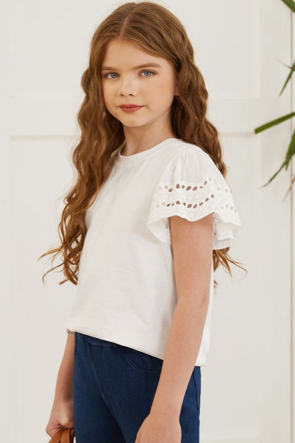 Round Neck Flutter Sleeve T-Shirt-Teresa's Fashionista LLC