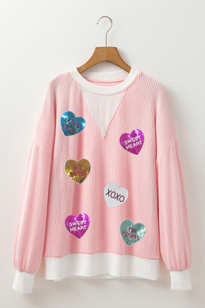 Valentine’s Day Sequin Heart Long Sleeve Sweatshirt - Teresa's Fashionista LLC