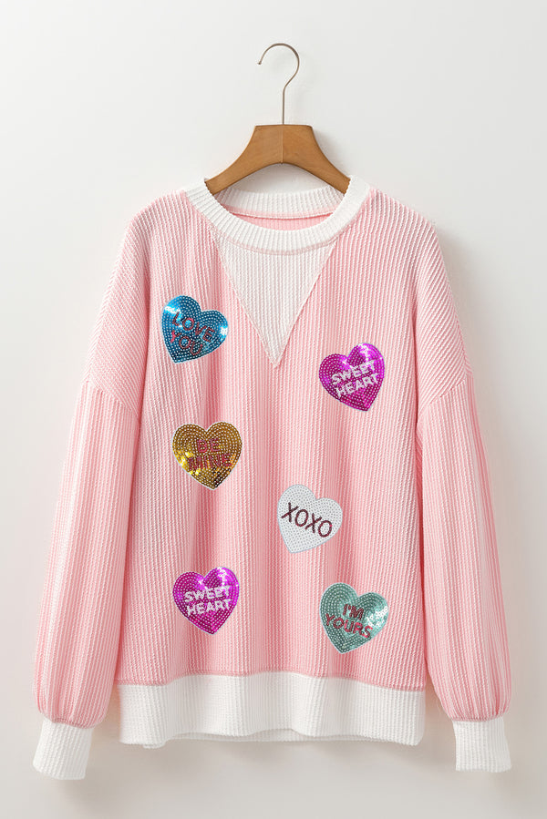 Valentine’s Day Sequin Heart Long Sleeve Sweatshirt - Teresa's Fashionista LLC