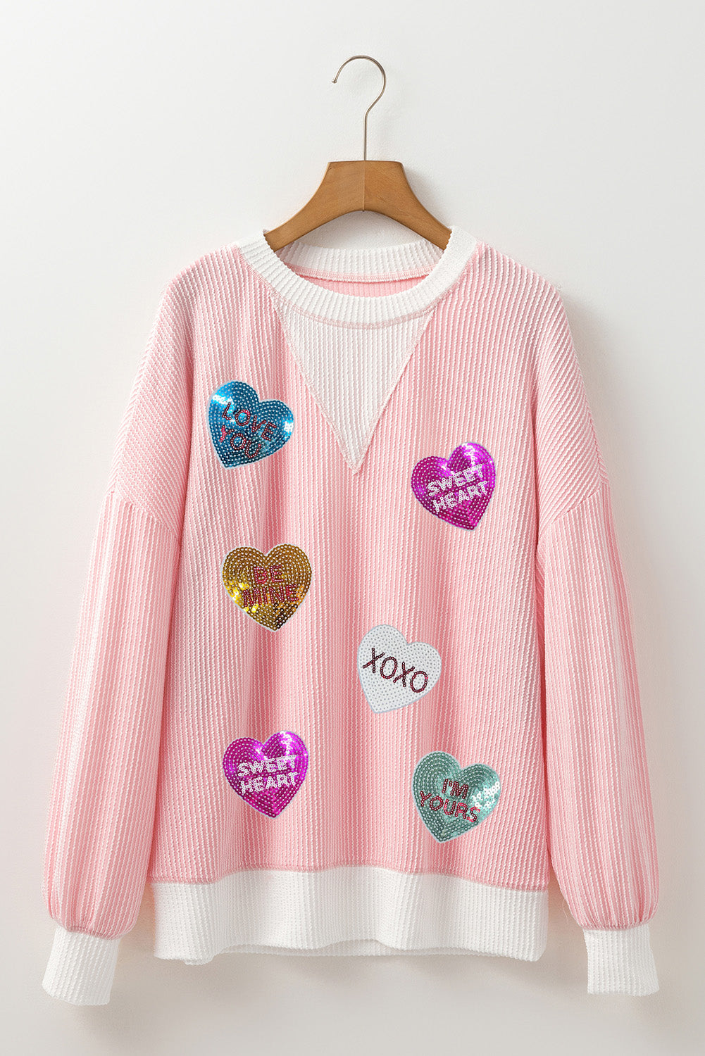 Valentine’s Day Sequin Heart Long Sleeve Sweatshirt - Teresa's Fashionista LLC