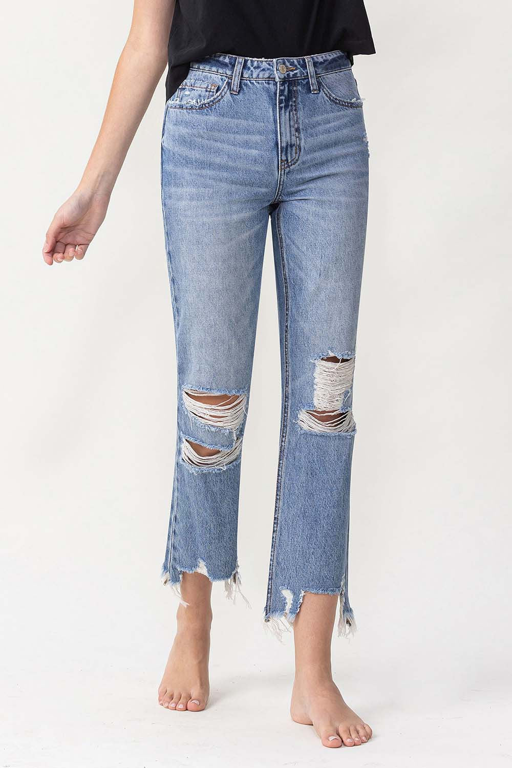 Lovervet High Rise Distressed Straight Jeans - Teresa's Fashionista LLC