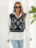 Skull Contrast V-Neck Sweater Vest - Teresa's Fashionista LLC