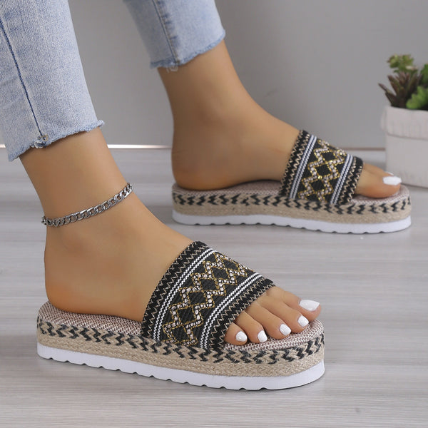 Geometric Weave Platform Sandals-Teresa's Fashionista LLC