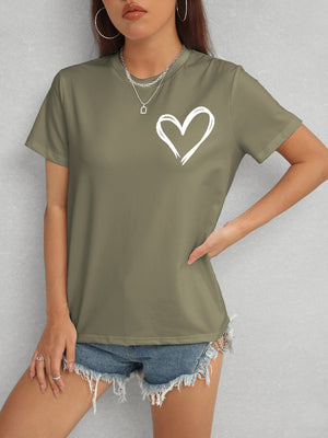 Heart Round Neck Short Sleeve T-Shirt-Teresa's Fashionista LLC