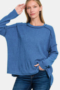 Zenana Full Size Exposed Seam Brushed Round Neck Sweater - Teresa's Fashionista LLC