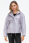How Dare U Drawstring Hem PU Leather Zip Up Jacket - Teresa's Fashionista LLC