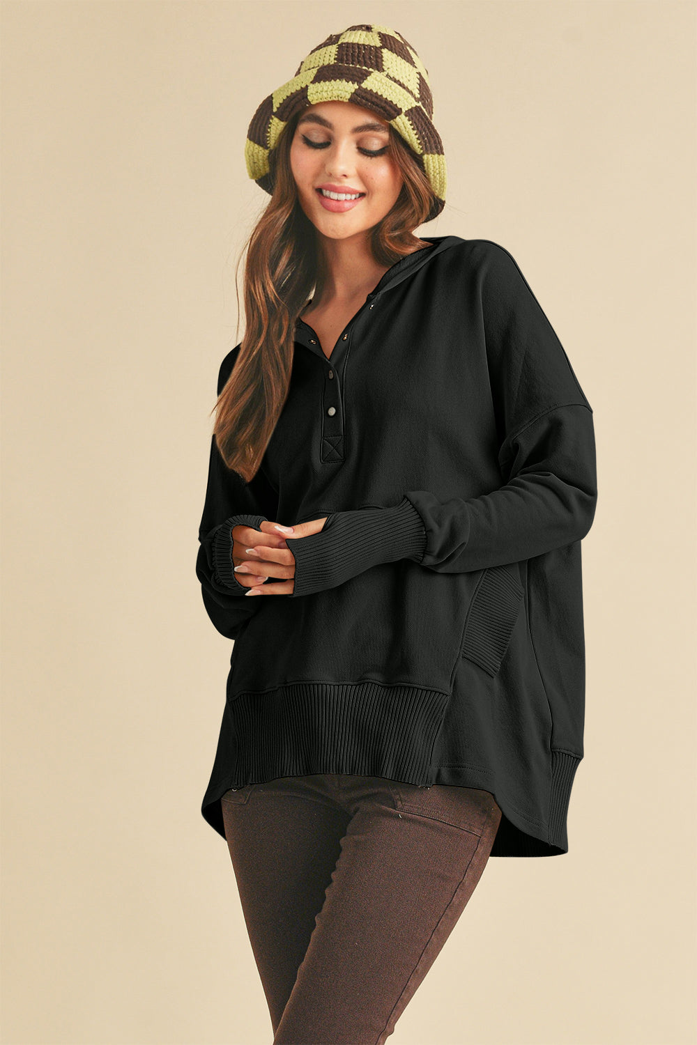 Aemi+Co Half Snap Dropped Shoulder Hoodie - Teresa's Fashionista LLC