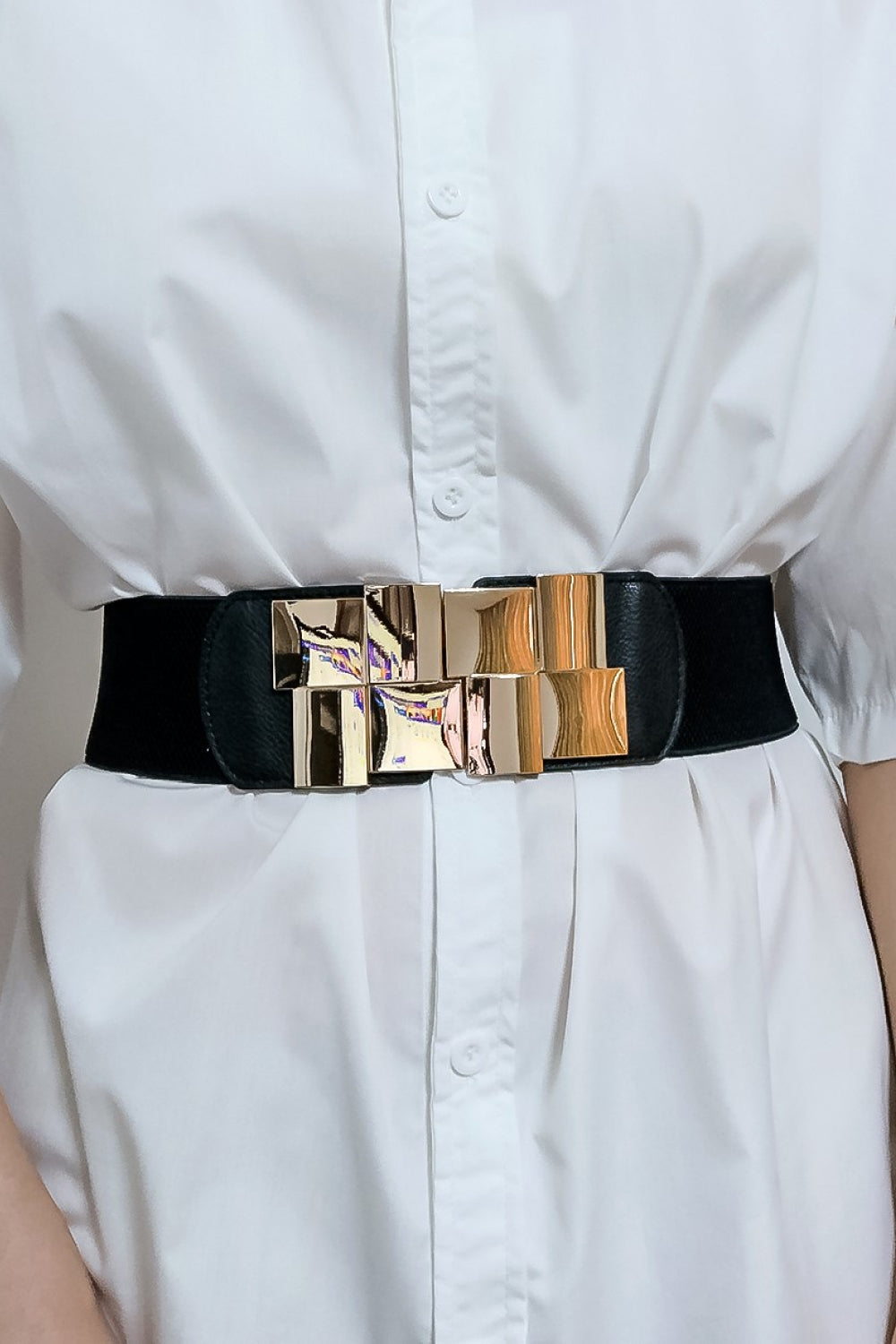 Geometric Buckle Elastic Wide Belt-Teresa's Fashionista LLC
