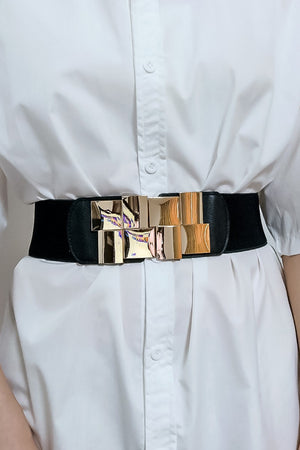 Geometric Buckle Elastic Wide Belt-Teresa's Fashionista LLC