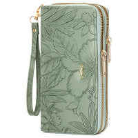 Embossed Floral Pattern Double Zipper Wallet