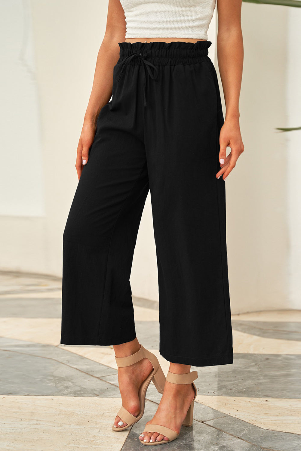 Drawstring Paperbag Waist Wide Leg Pants-Teresa&#39;s Fashionista LLC