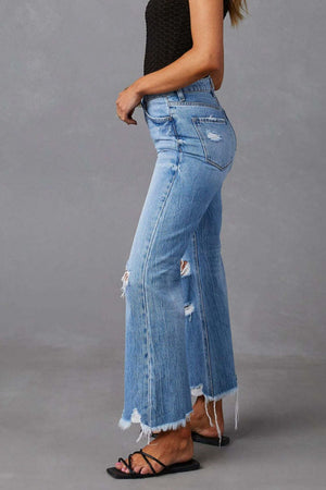 Distressed Raw Hem Jeans with Pockets - Teresa's Fashionista LLC