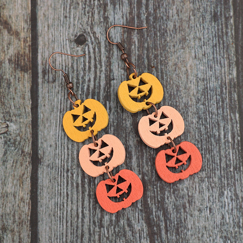 Wooden Contrast Pumpkin Earrings - Teresa's Fashionista LLC