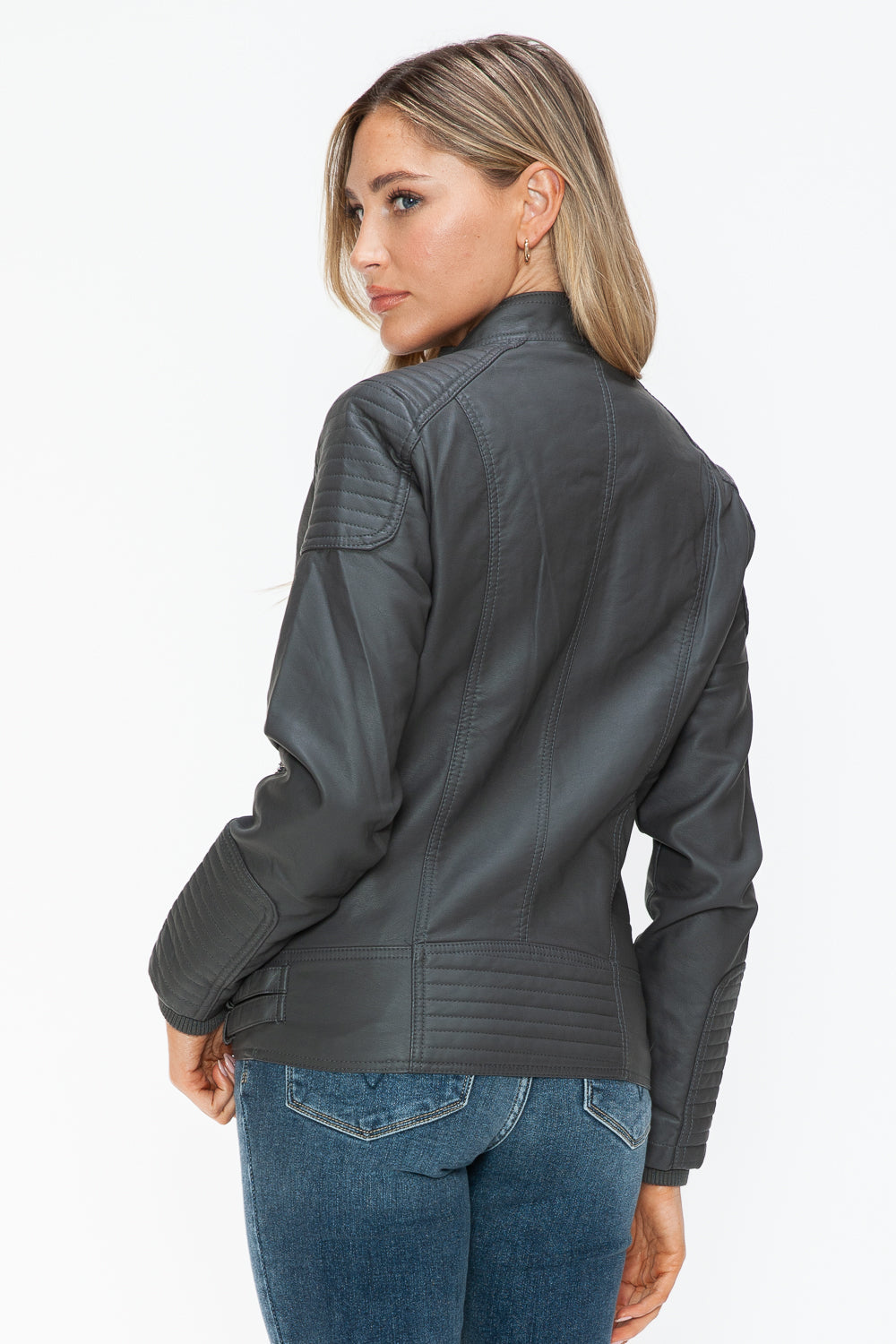 Snobbish Faux Leather Biker Jacket with Side Zip Pockets - Teresa's Fashionista LLC
