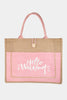 Fame Hello Weekend Burlap Tote Bag-Teresa's Fashionista LLC