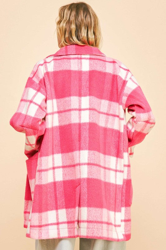 Davi & Dani Plaid Open Front Drop Shoulder Longline Coat - Teresa's Fashionista LLC