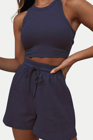 Round Neck Top and Drawstring Shorts Set-Teresa's Fashionista LLC