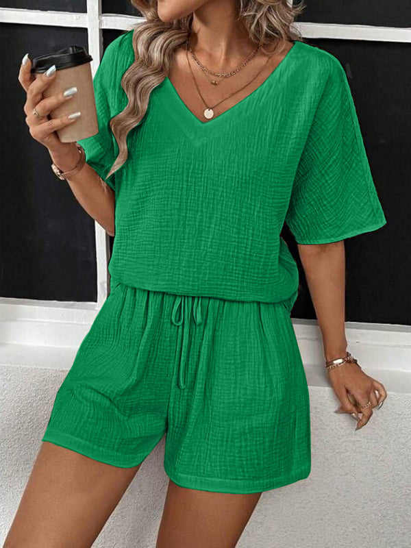 V-Neck Half Sleeve Top and Shorts Set-Teresa's Fashionista LLC