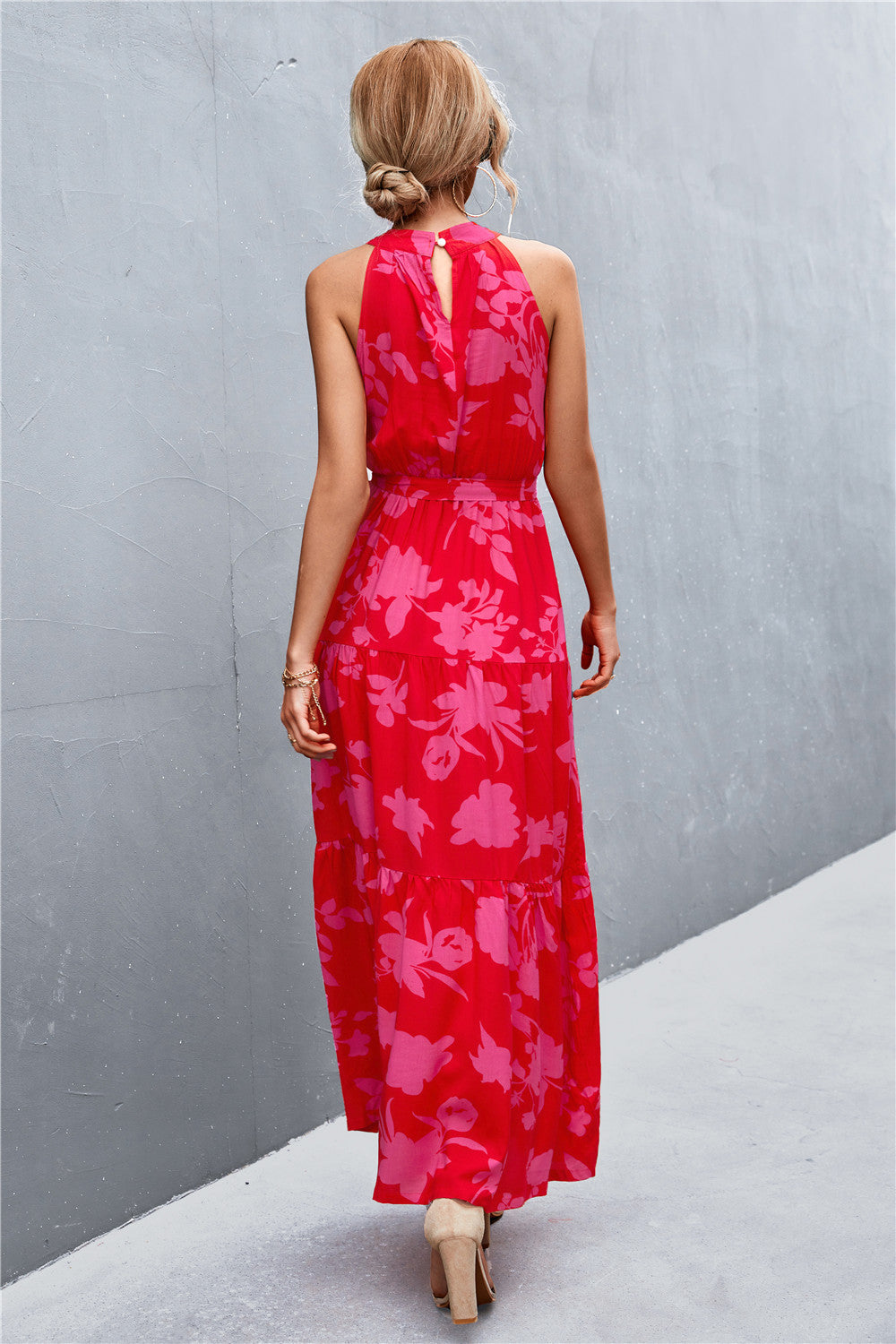 Printed Sleeveless Tie Waist Maxi Dress-Teresa&#39;s Fashionista LLC