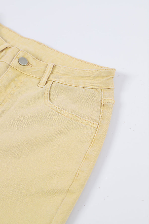 Raw Edge Mid Waist Flared Jeans with Pocketed Design and Raw Hem