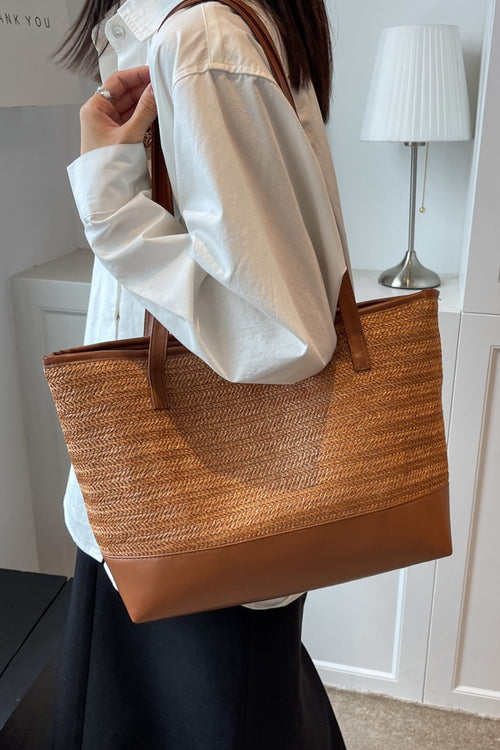 PU Leather Straps Large Tote Bag-Teresa's Fashionista LLC