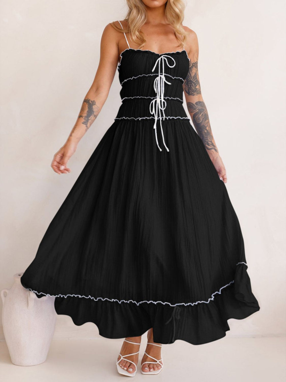Devine Frill Ruffled Hem Midi Cami Dress - Teresa's Fashionista LLC