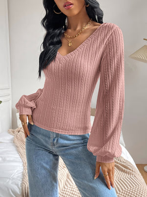 V-Neck Long Sleeve T-Shirt-Teresa's Fashionista LLC