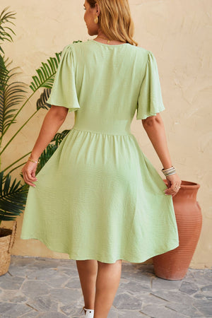 Ruched Surplice Short Sleeve Dress-Teresa's Fashionista LLC