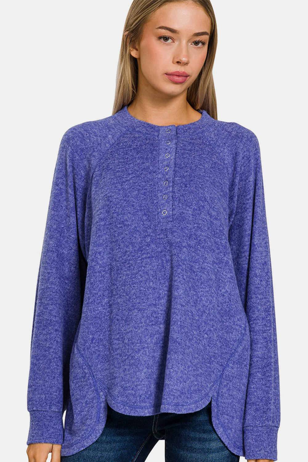 Zenana Full Size Brushed Melange Hacci High-Low Sweater - Teresa's Fashionista LLC