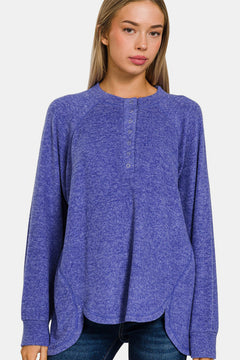 Zenana Full Size Brushed Melange Hacci High-Low Sweater - Teresa's Fashionista LLC