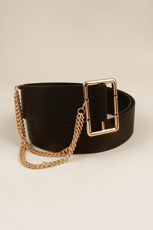 PU Leather Wide Belt with Chain-Teresa's Fashionista LLC