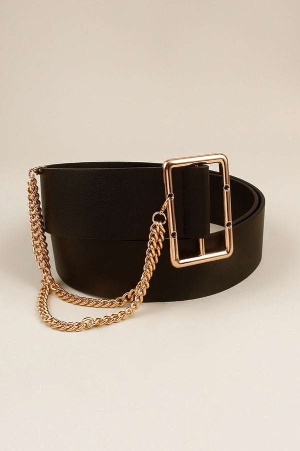 PU Leather Wide Belt with Chain-Teresa's Fashionista LLC