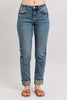 Judy Blue Full Size Mid Rise Vintage Wash Boyfriend Jeans with Double Roll Cuff.