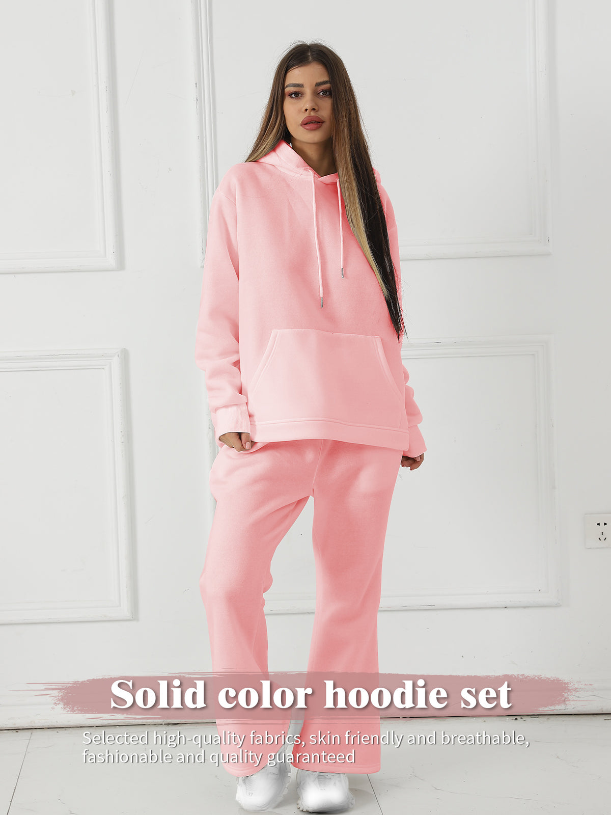 Women's Fashionable Casual Solid Color Long Sleeved Sweatshirt Set - Teresa's Fashionista LLC